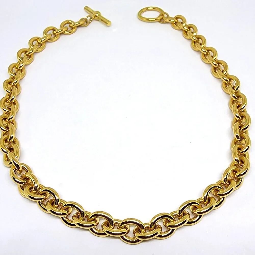 Mid Century Modern Heavy Gold Plate Cable Chain Toggle Clasp 13.5